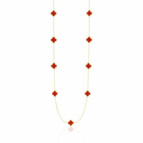 Colar Longo Dourado com Pingentes Trevos Dupla Face