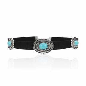 Choker Couro Sintético com Pedra Azul Turquesa