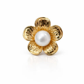 Anel de Flor Dourado com Pérola