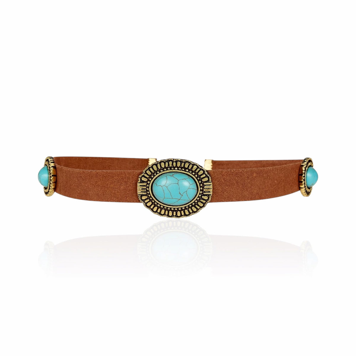 Choker Couro Sintético com Pedra Azul Turquesa