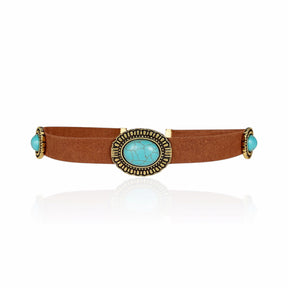 Choker Couro Sintético com Pedra Azul Turquesa