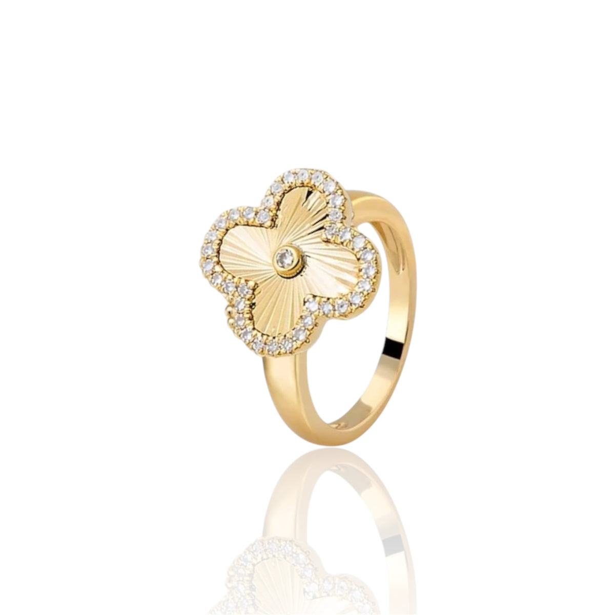 Anel Trevo Inspiração Dourado Cravejado Cristal