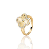 Anel Trevo Inspiração Dourado Cravejado Cristal
