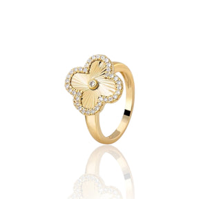 Anel Trevo Inspiração Dourado Cravejado Cristal