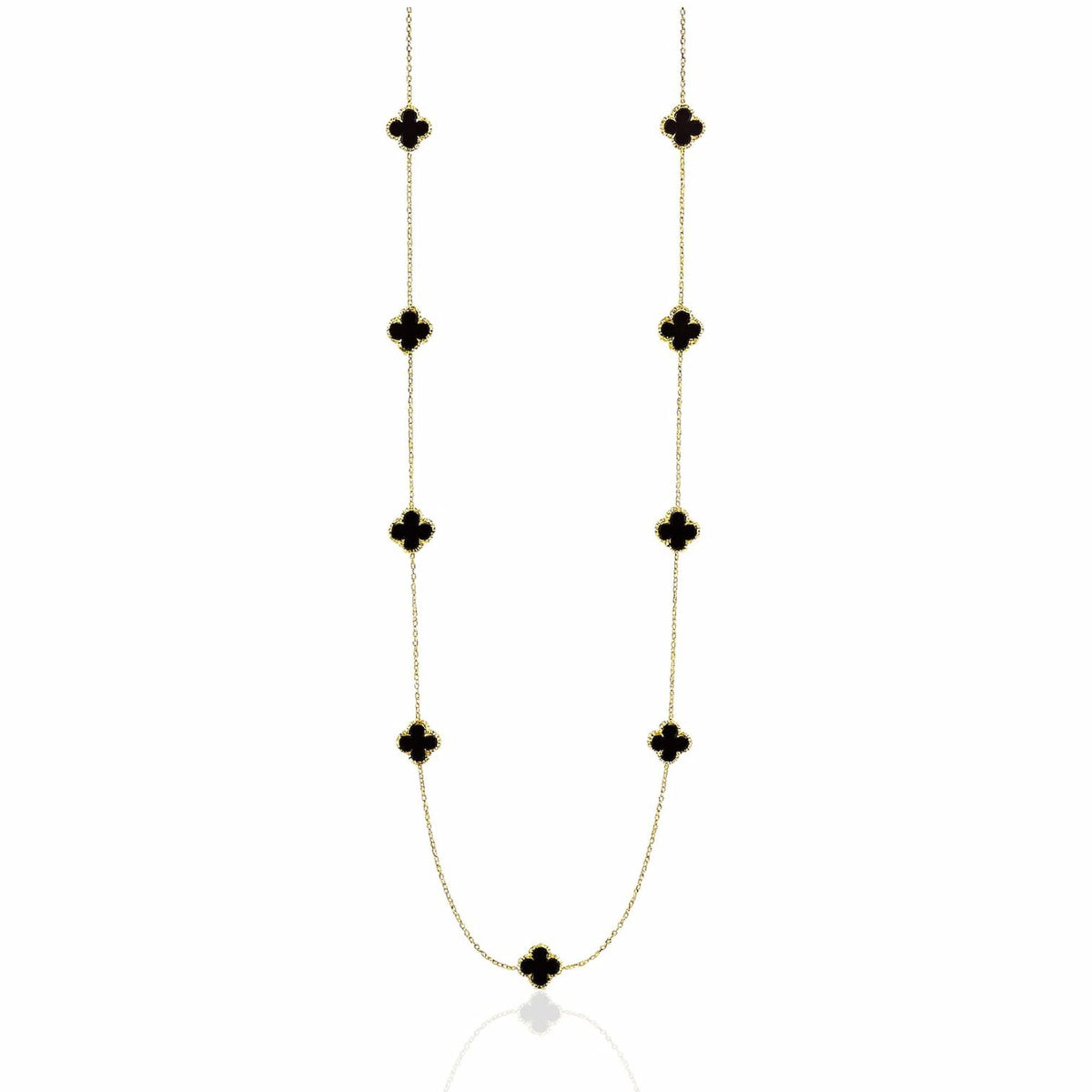 Colar Longo Dourado com Pingentes Trevos Dupla Face