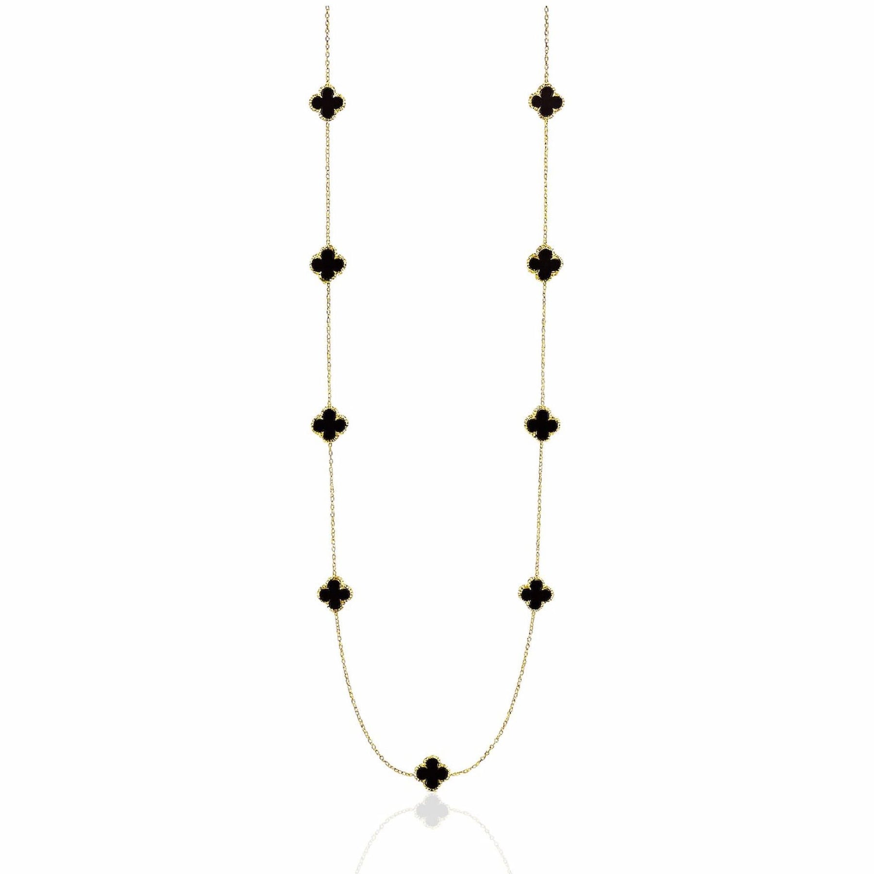 Colar Longo Dourado com Pingentes Trevos Dupla Face