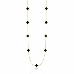 Colar Longo Dourado com Pingentes Trevos Dupla Face