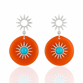 Brinco Geométrico Sol em Ródio Branco e Resina