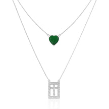 Colar Escapulário Sagrado Coração Verde Esmeralda e Cravejado Zircônia