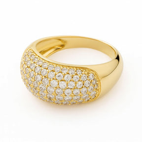 Anel Chapa Cravejado Cristal Dourado