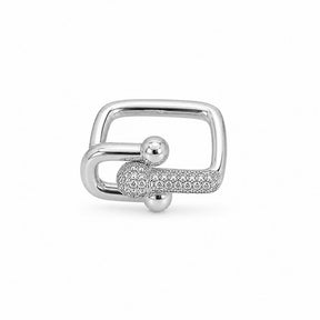 Anel Design Quadrado de Elo Cravejado com Zircônia Cristal Brilhante