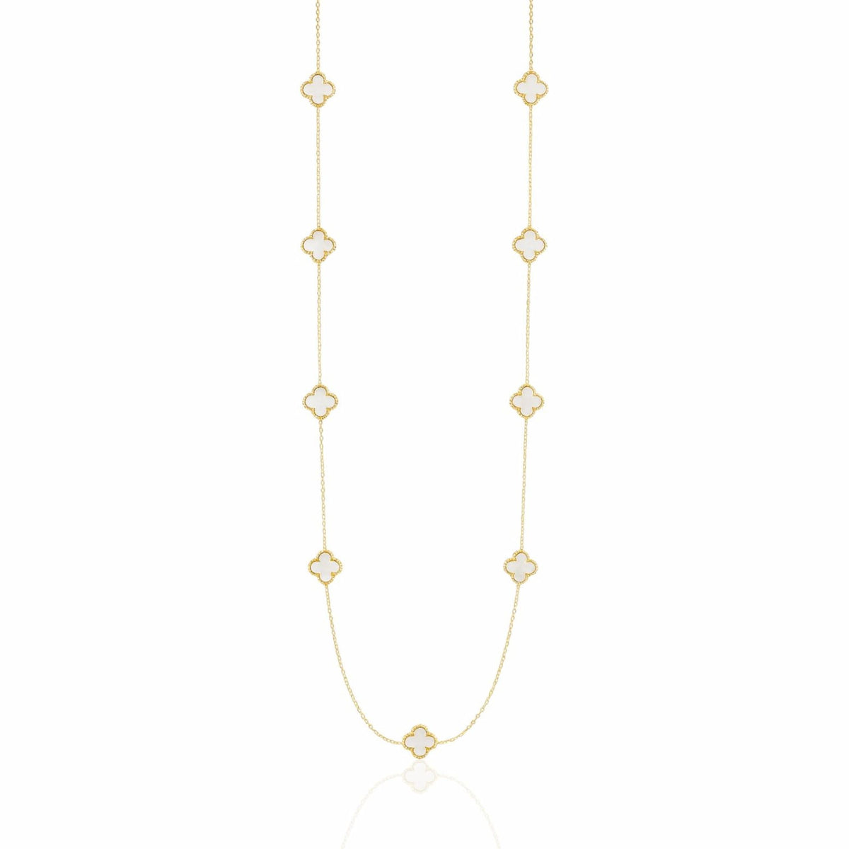 Colar Longo Dourado com Pingentes Trevos Dupla Face