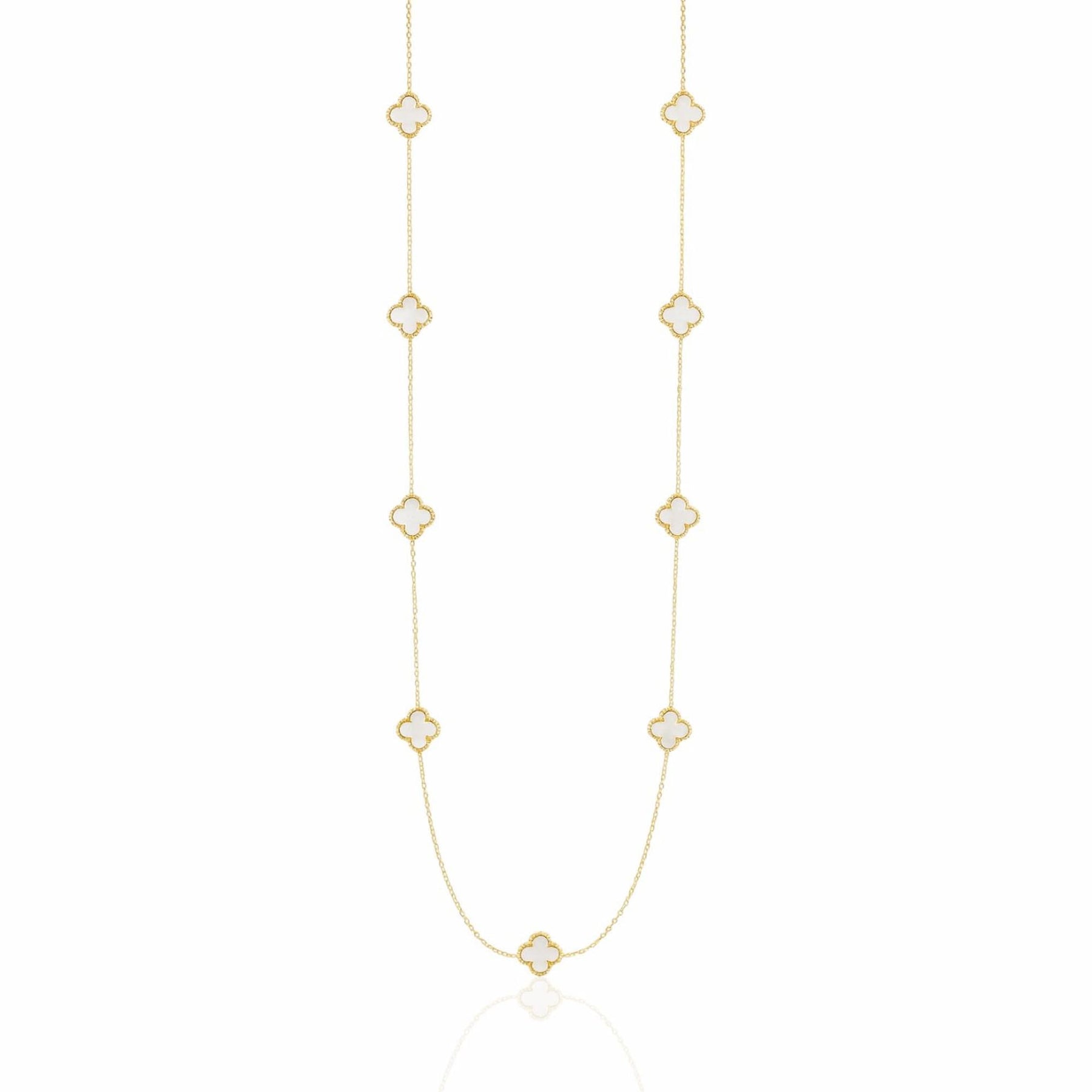 Colar Longo Dourado com Pingentes Trevos Dupla Face