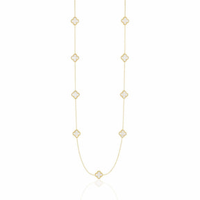 Colar Longo Dourado com Pingentes Trevos Dupla Face