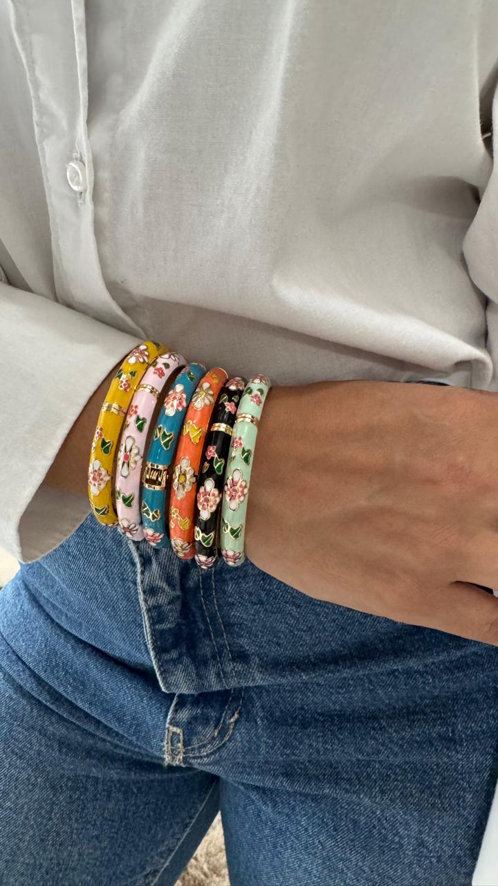 Pulseira Vintage Flor Colorida Esmaltada