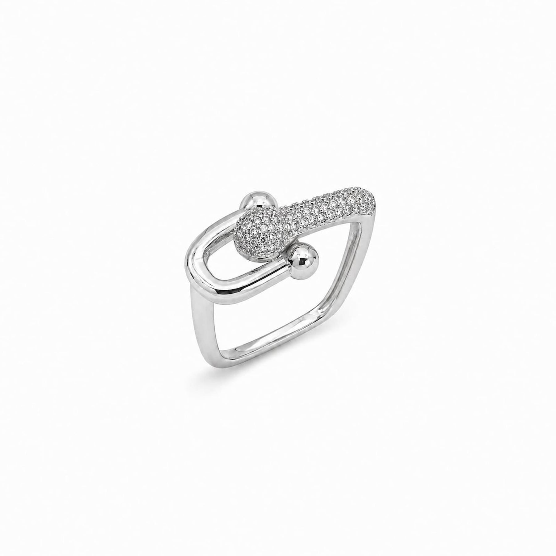 Anel Design Quadrado de Elo Cravejado com Zircônia Cristal Brilhante