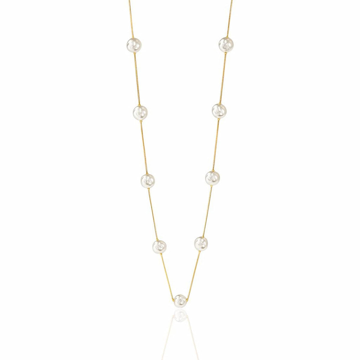 Colar Longo com Pérolas Intercaladas e Corrente Fina