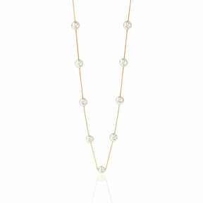 Colar Longo com Pérolas Intercaladas e Corrente Fina