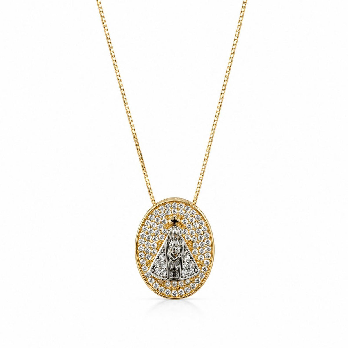 Colar de Nossa Senhora Aparecida Cravejado Zircônia