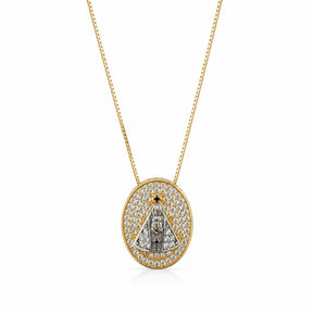 Colar de Nossa Senhora Aparecida Cravejado Zircônia