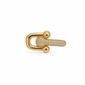 Anel Design Quadrado de Elo Cravejado com Zircônia Cristal Brilhante