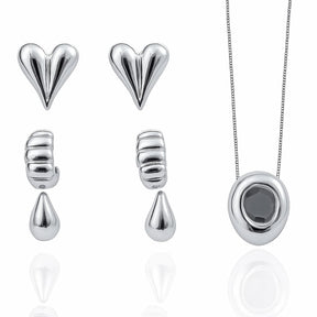 Conjunto Colar Veneziana com Trio de Brincos Coração, Argola  e Gota