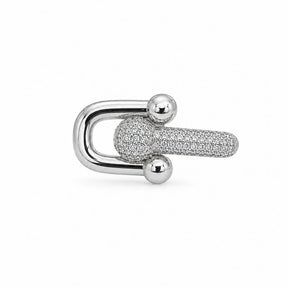 Anel Design Quadrado de Elo Cravejado com Zircônia Cristal Brilhante