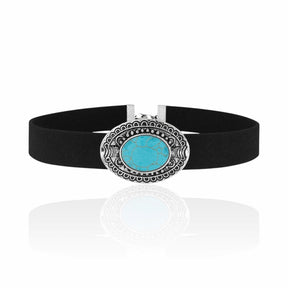 Choker Couro Sintético com Pedra Azul Turquesa