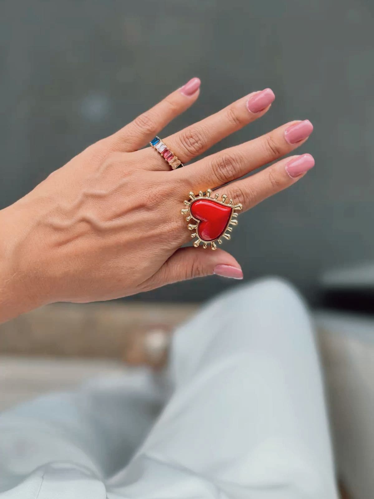 Anel Coração Boho Vermelho