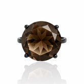 Anel Ródio Negro com Pedra Redonda Marrom Tamanho 20