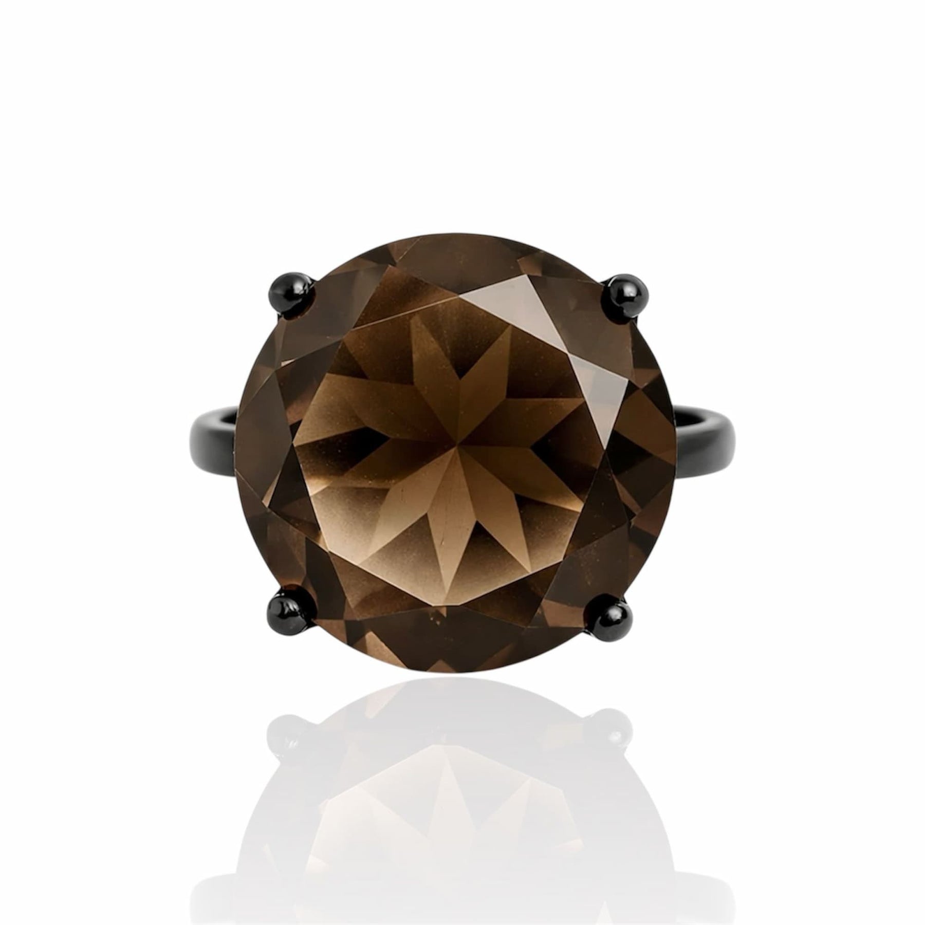 Anel Ródio Negro com Pedra Redonda Marrom Tamanho 20