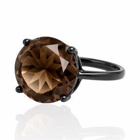 Anel Ródio Negro com Pedra Redonda Marrom Tamanho 20