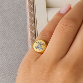 Anel Cravejado Cristal Dourado Inspiração