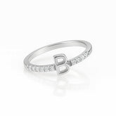 Anel Ródio Branco Ajustável Cravejado Cristal Letras