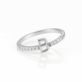 Anel Ródio Branco Ajustável Cravejado Cristal Letras
