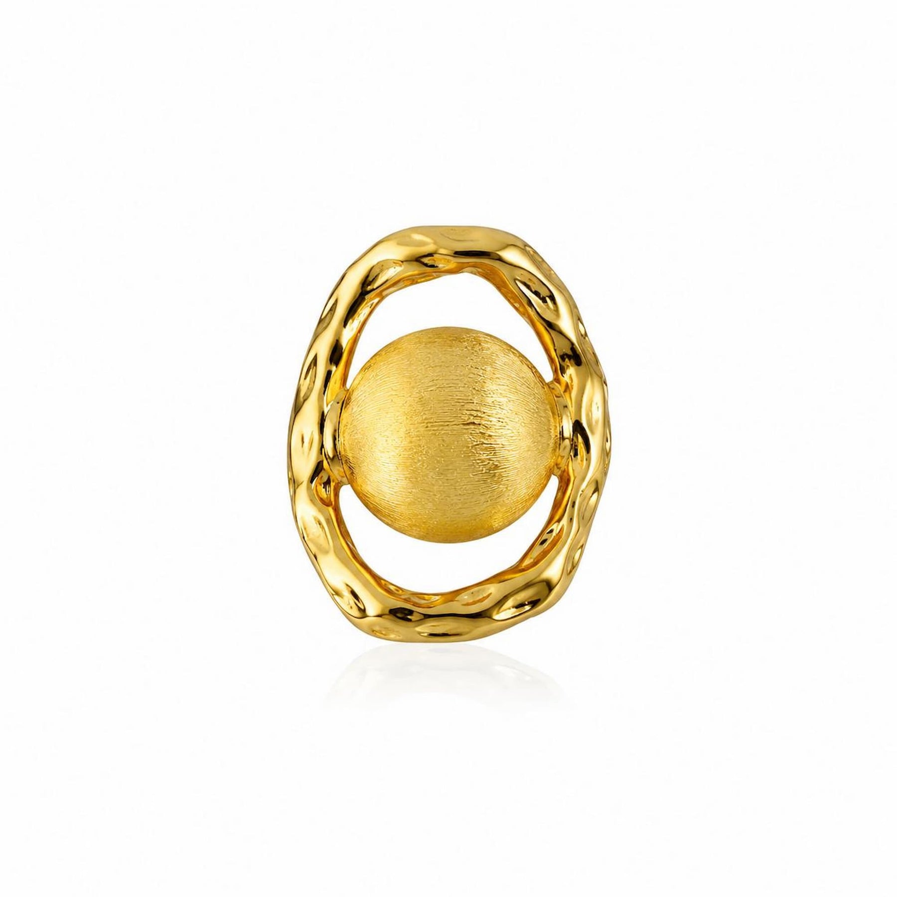 Anel Orgânico Esfera com Aro Texturizado Dourado