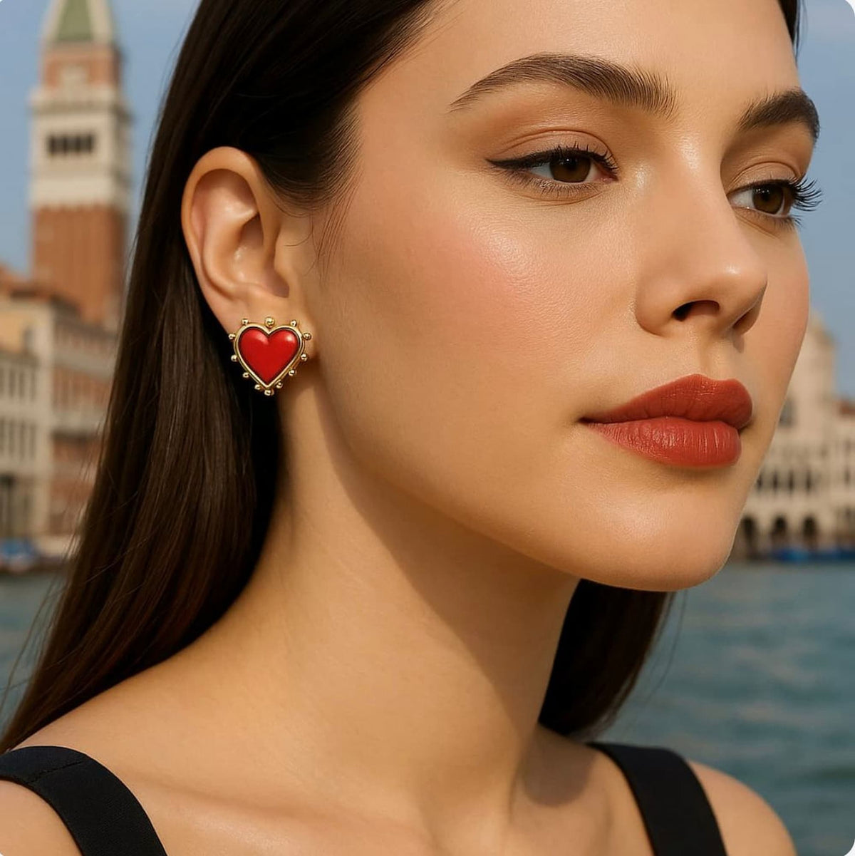 Brinco Coração Vermelho Boho