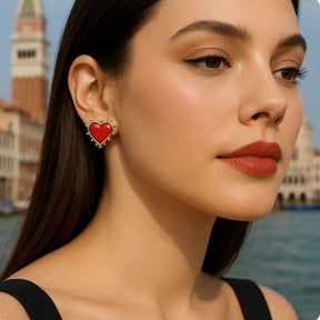 Brinco Coração Vermelho Boho