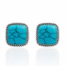 Brinco Azul Turquesa com Pedra Quadrada