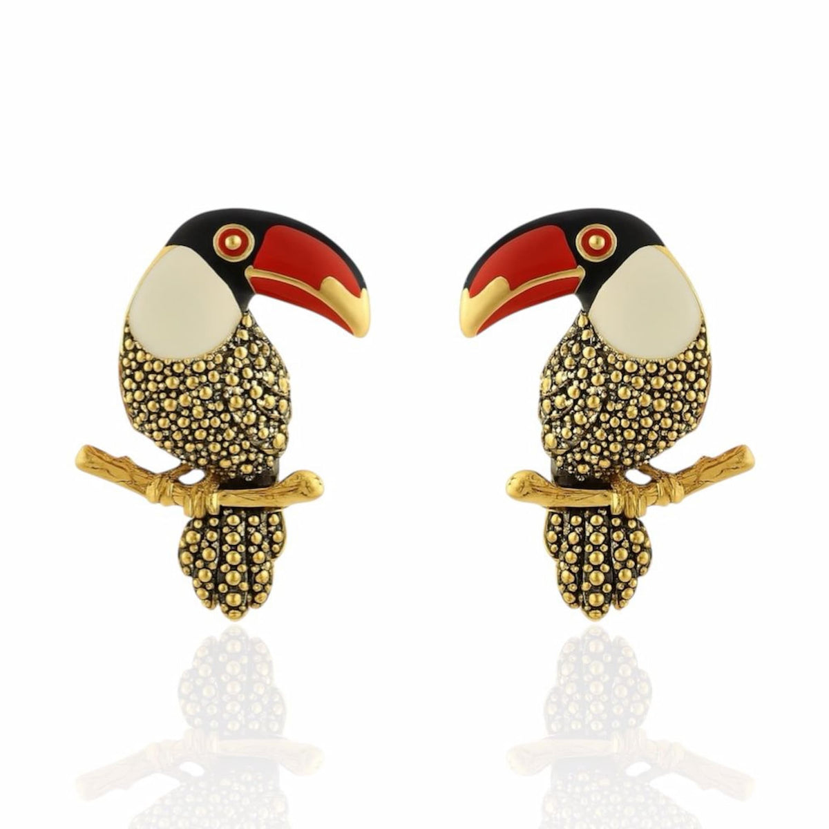 Brinco Tucano Esmaltado Colorido Dourado