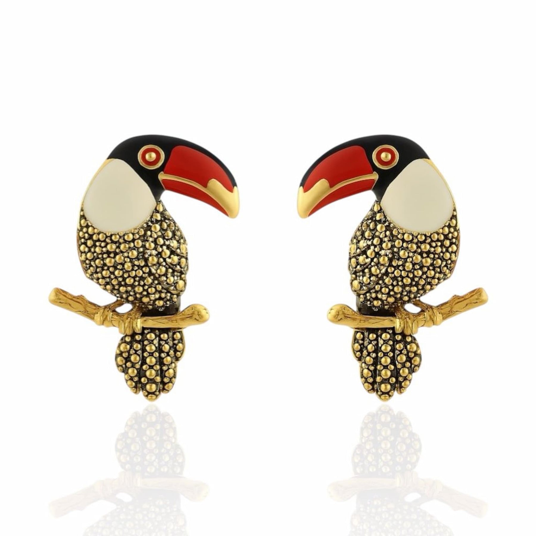 Brinco Tucano Esmaltado Colorido Dourado