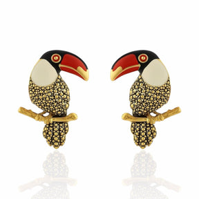 Brinco Tucano Esmaltado Colorido Dourado