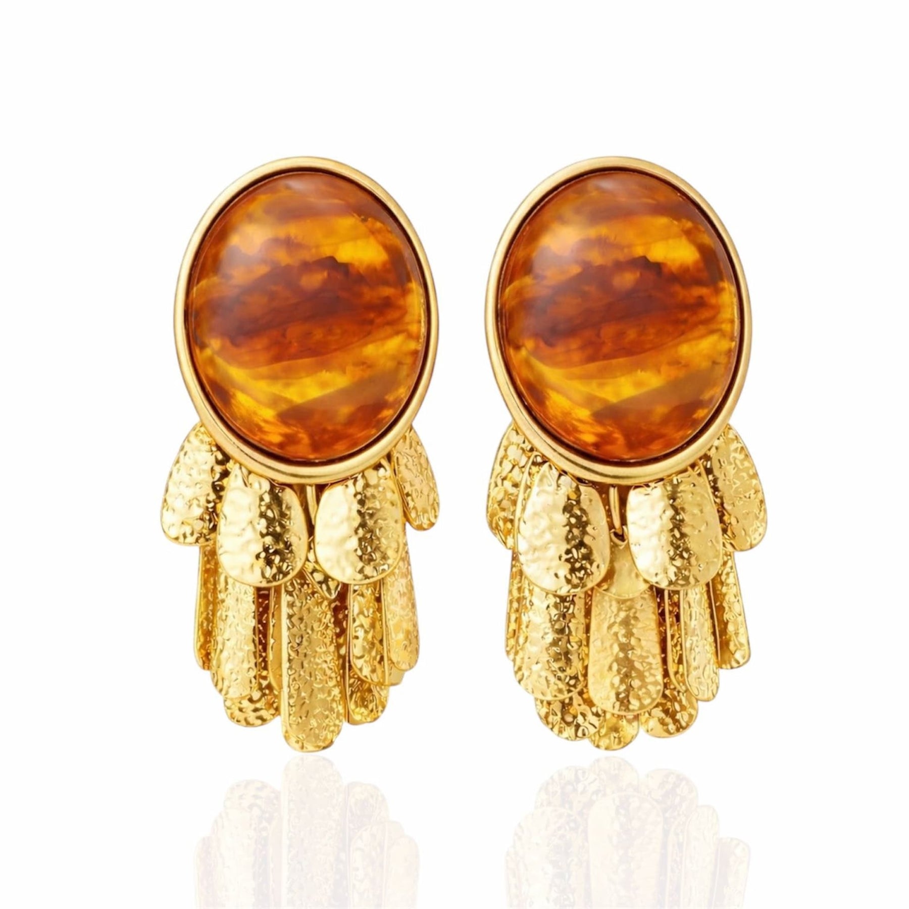 Brinco Cascata Dourado com Resina