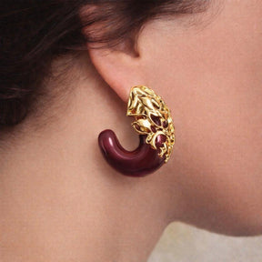 Brinco Argola Vintage em Resina com Detalhes Dourado