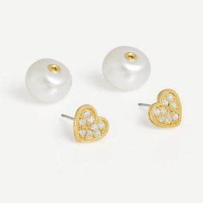Brinco Coração Cravejado Dourado com Pérola