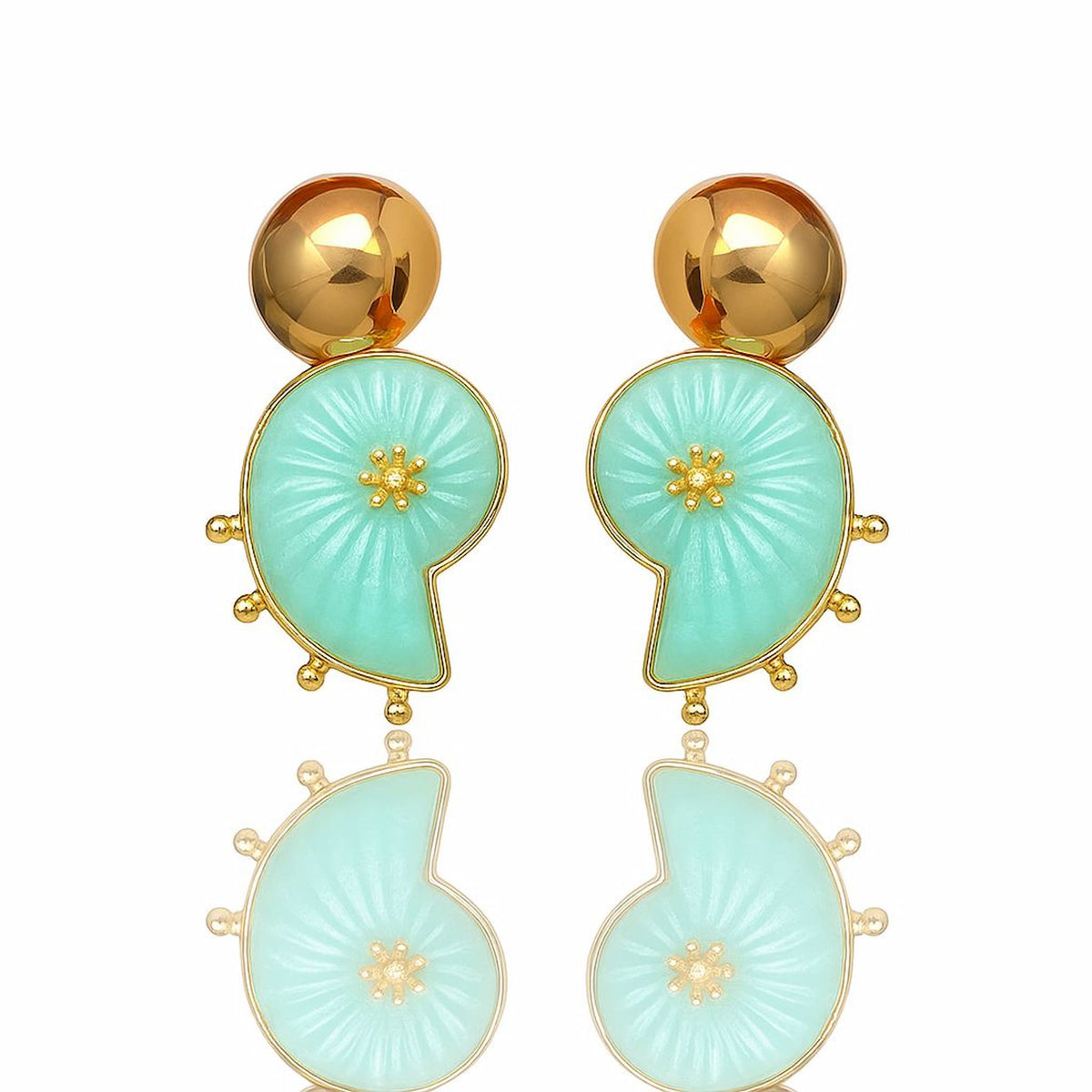 Brinco Caracol Verde Água com Dourado