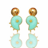 Brinco Caracol Verde Água com Dourado