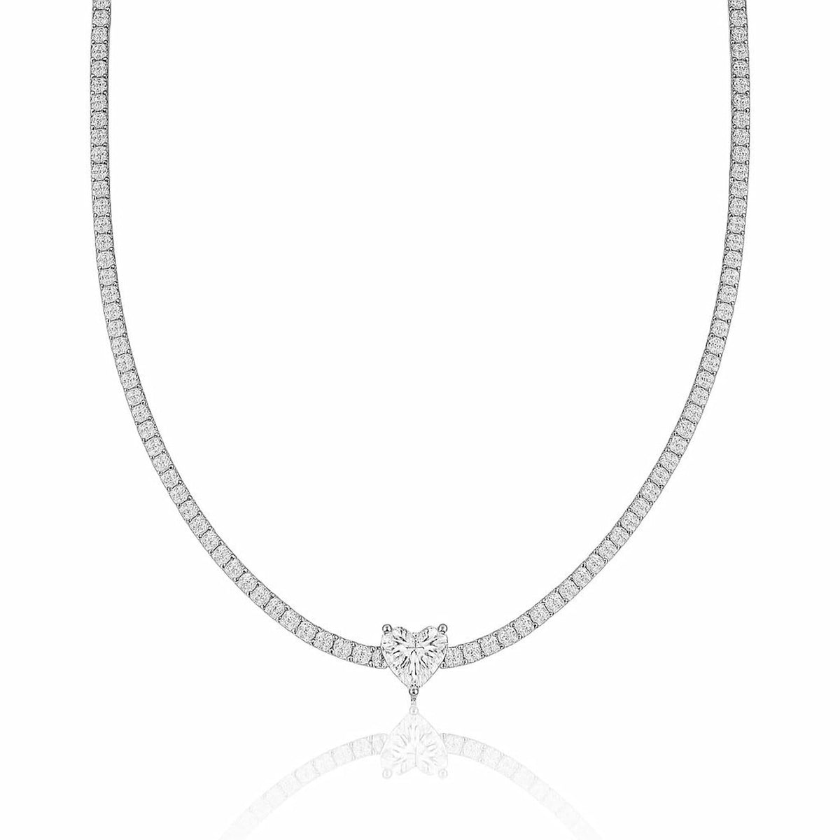 Choker Cravejada Cristal com Coração Ródio Branco