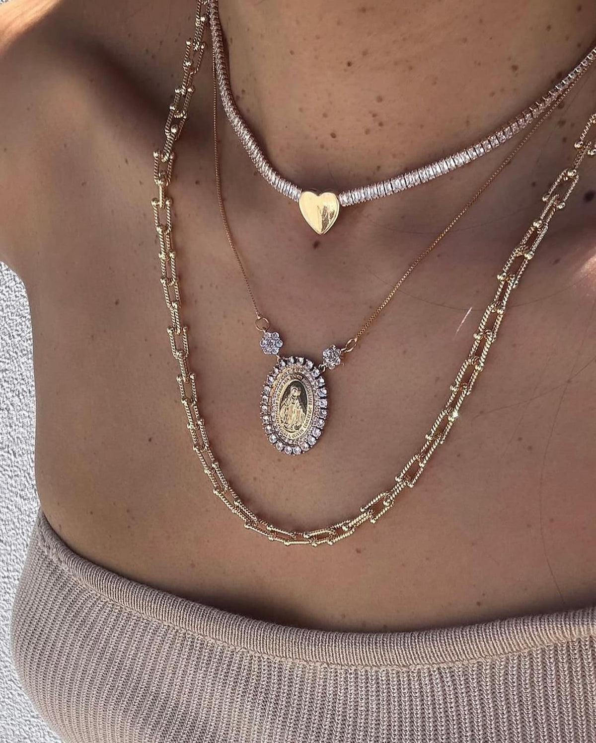 Choker Riviera Cristal com Coração Dourado