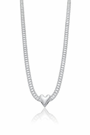 Choker Riviera Cristal com Coração Ródio Branco